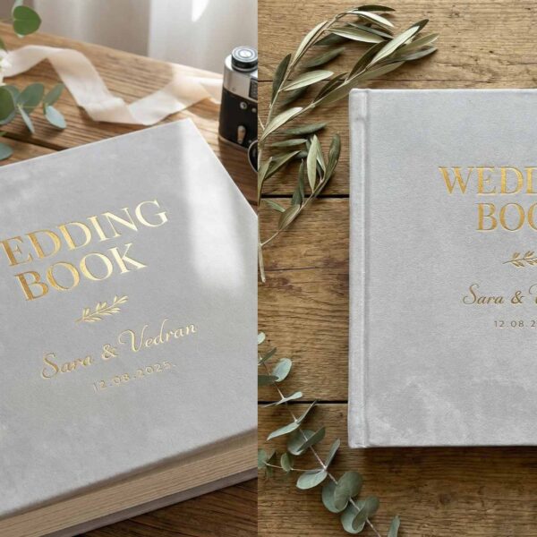 vjenčani album, wedding book, album za mladence, personalizirana foto knjiga, foto album, magical book lab, baršunasti album